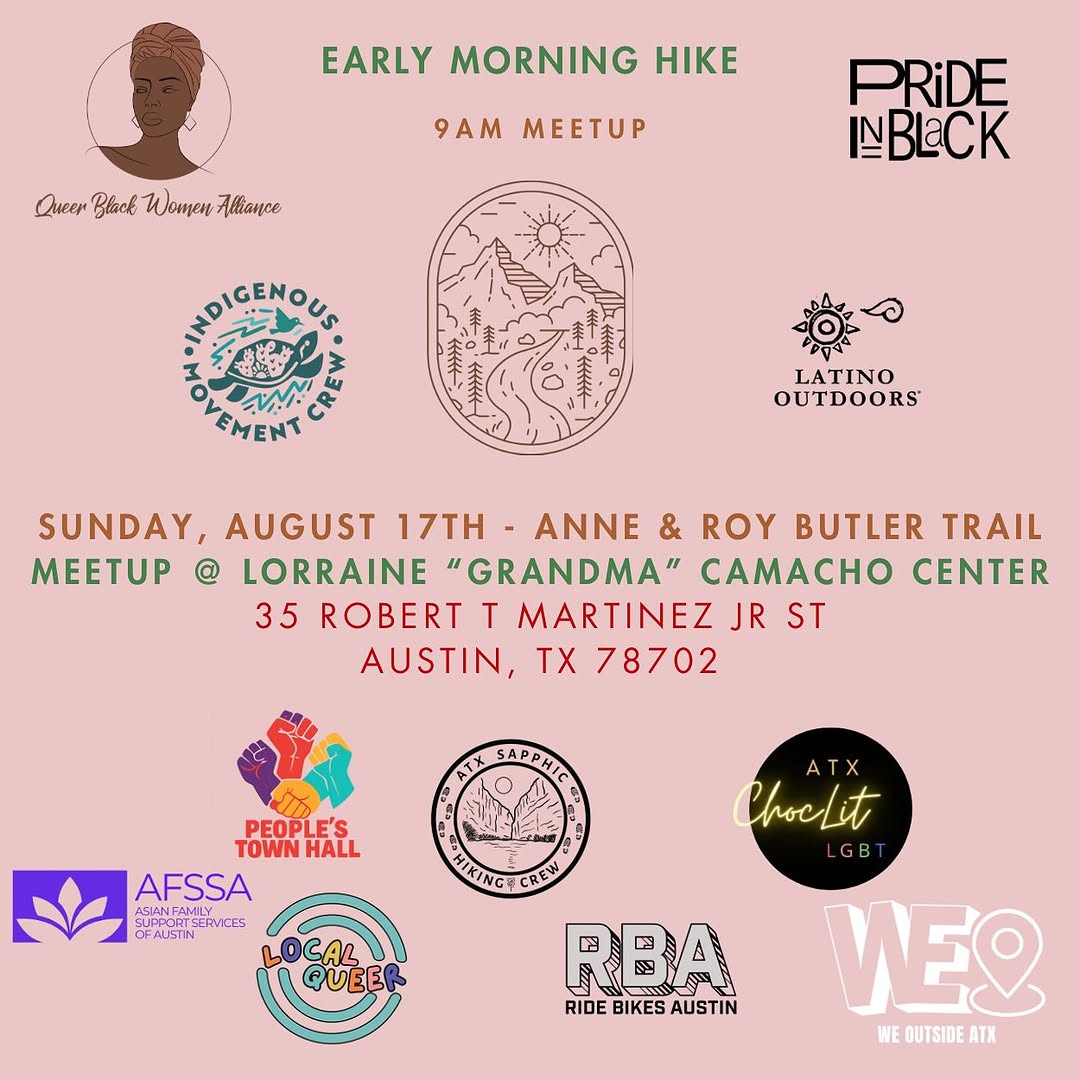 Queer Black Women’s Alliance Hike 2025 Flyer for Queer Black Women Alliance joint hike on Aug 17th at 9 am. Meeting spot is at the Lorraine “Grandma” Camacho Activity Center.