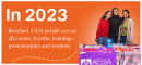 Orange background. On the right are Asian Family Support Services of Austin employees smiling during a boothing event with their table of postcards. Text says, In 2023. Reached 4,654 people across all events, booths, trainings, presentations and sessions.